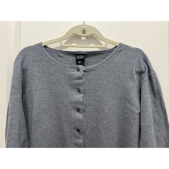 Eileen Fisher Short Cardigan Medium Gray Snap Closure Long Sleeve - Picture 2 of 7